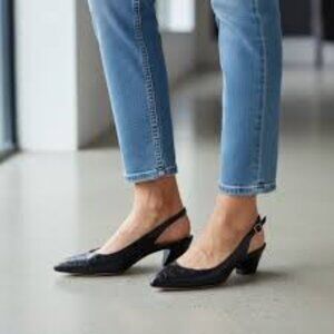 Jimmy Choo Gemma Black Croc-Embossed Slingback Heels Women Shoes Size 8